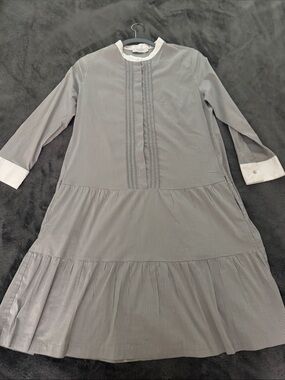 Light Gray Pinstripe Button-Front Tiered  Dress w/pockets Tonet of Italy